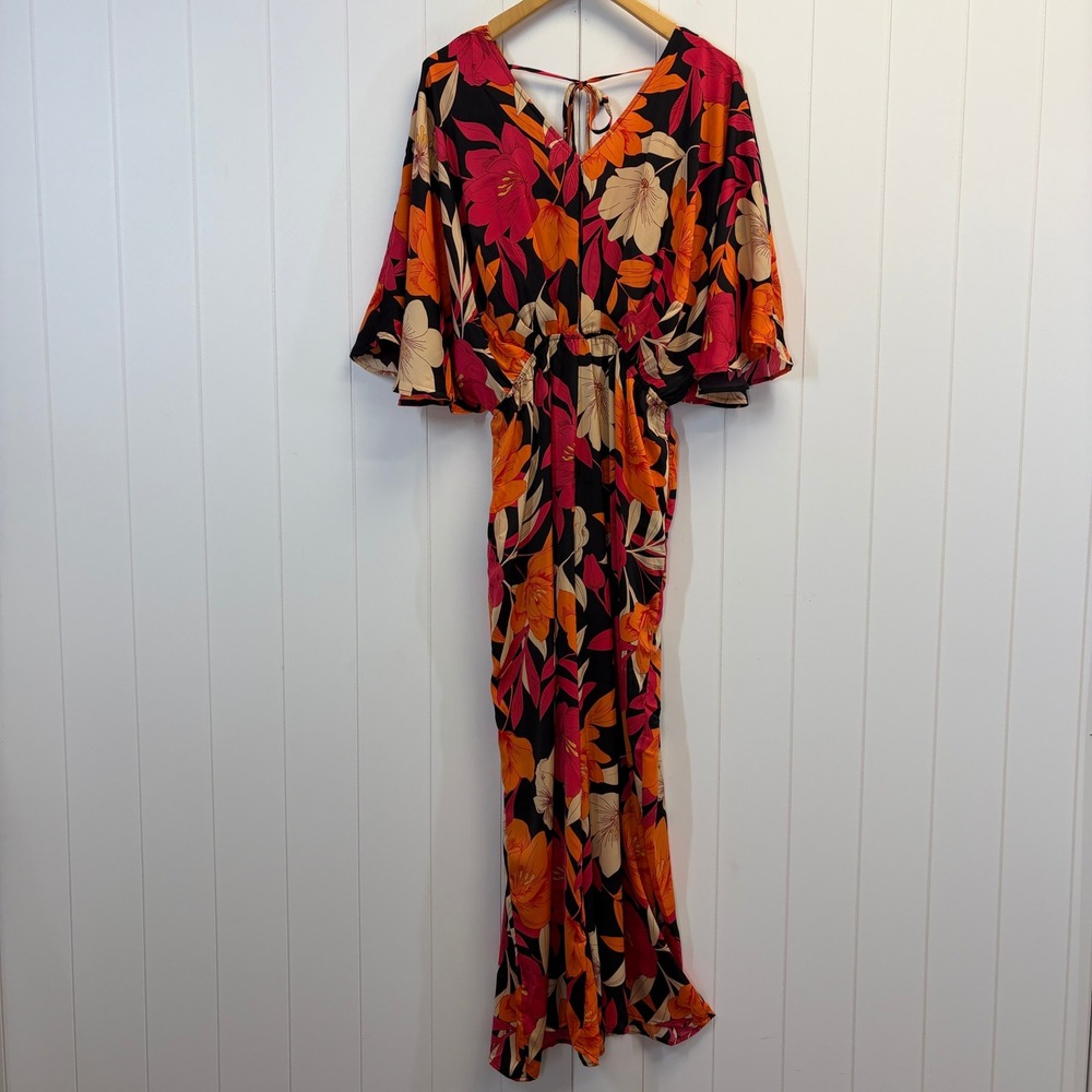 Easel Los Angeles Tropical Wide Leg Jumpsuit Women Size M Boho Resortwear Flowy